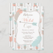 ワイルドワントライバルアローズ誕生日パーティーピンクグレー 招待状 (正面/裏面)