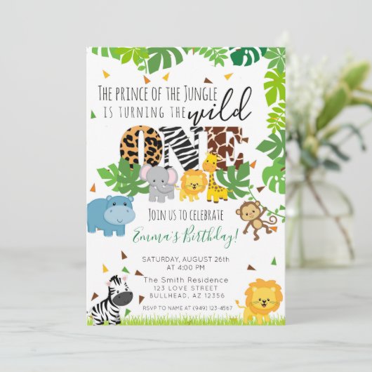 ワイルドワントロピカルサファリアニマル誕生日 招待状 (スタンド正面)