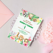 ワイルドワントロピカルサファリジャングルアニマルズ誕生日 招待状