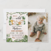ワイルドワントロピカルサファリファースト誕生日写真 招待状 (正面)