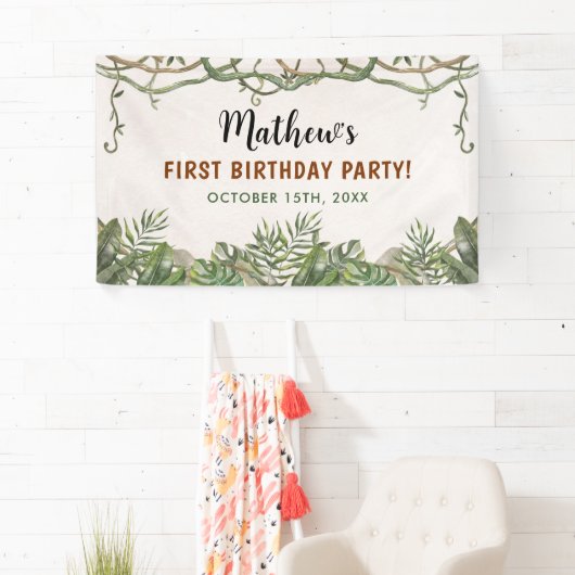 ワイルドワントロピカルサファリファースト誕生日 横断幕 (インサイチュ)