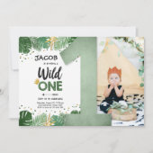 ワイルドワントロピカルサファリボーイ金ゴールドファースト誕生日 招待状 (正面)