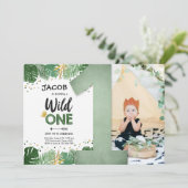 ワイルドワントロピカルサファリボーイ金ゴールドファースト誕生日 招待状 (スタンド正面)