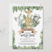 ワイルドワントロピカルジャングルサファリ誕生日 招待状 (正面)