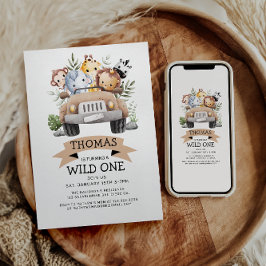 ワイルドワントロピカルジャングルサファリ誕生日 招待状