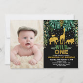 ワイルドワントロピカルジャングルサファリ1st誕生日パーティー 招待状 (正面)
