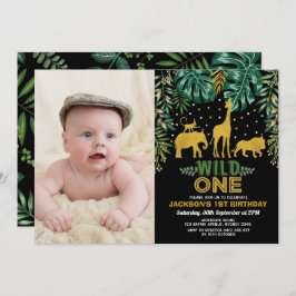 ワイルドワントロピカルジャングルサファリ1st誕生日パーティー 招待状