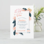 ワイルドワントロピカルジャングルピンクモンスター誕生日 招待状 (スタンド正面)