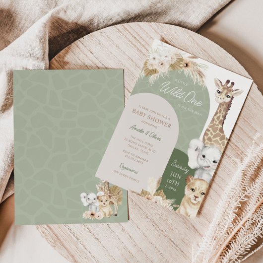 ワイルドワントロピカルジャングルボホサファリベイビーシャワー 招待状