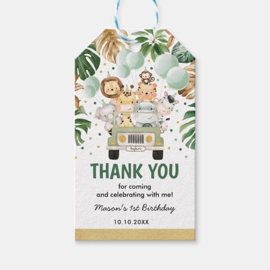 ワイルドワントロピカルジャングル動物誕生日フイーギ ギフトタグ (正面)