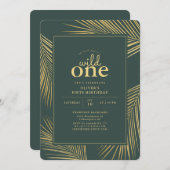 ワイルドワントロピカルダークグリーン誕生日パーティー 招待状 (正面/裏面)