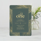 ワイルドワントロピカルダークグリーン誕生日パーティー 招待状 (スタンド正面)