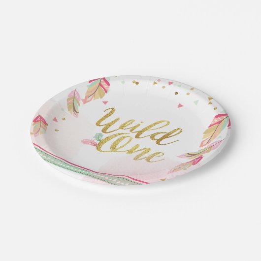 ワイルドワント部族金ゴールド最初の誕生日紙プレート ペーパープレート (アングル)