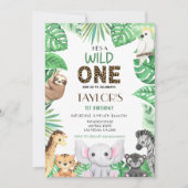 ワイルドワンニュートラルお祝い – サファリアドベンチャー！ 招待状 (正面)