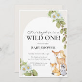 ワイルドワンニュートラルウッドランドベビーシャワー招待状 招待状 (正面/裏面)