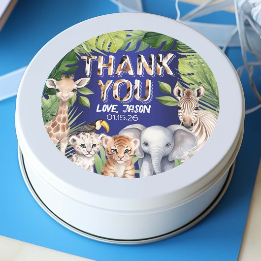 ワイルドワンネイビーブルーボーイ1歳の誕生日の感謝していお願い ラウンドシール