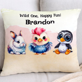 ワイルドワンハッピーおもしろいウッドランドアニマルズウォーター色 アクセントクッション