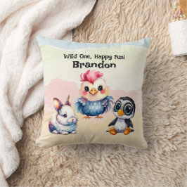 ワイルドワンハッピーおもしろいウッドランドアニマルズウォーター色 クッション