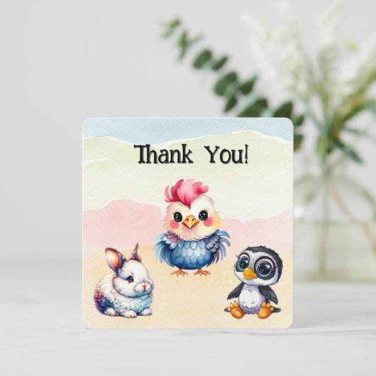 ワイルドワンハッピーおもしろいウッドランドアニマルズウォーター色 サンキューカード (スタンド正面)