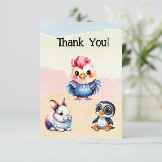 ワイルドワンハッピーおもしろいウッドランドアニマルズウォーター色 サンキューカード (スタンド正面)