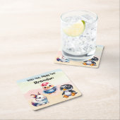 ワイルドワンハッピーおもしろいウッドランドアニマルズウォーター色 スクエアペーパーコースター (インサイチュ)