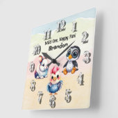 ワイルドワンハッピーおもしろいウッドランドアニマルズウォーター色 スクエア壁時計 (傾斜)