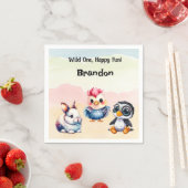 ワイルドワンハッピーおもしろいウッドランドアニマルズウォーター色 スタンダードカクテルナプキン (インサイチュ)