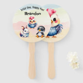 ワイルドワンハッピーおもしろいウッドランドアニマルズウォーター色 ハンドファン (正面&裏面)