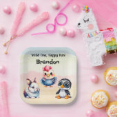 ワイルドワンハッピーおもしろいウッドランドアニマルズウォーター色 ペーパープレート (パーティー)