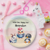 ワイルドワンハッピーおもしろいウッドランドアニマルズウォーター色 ペーパープレート (パーティー)