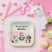 ワイルドワンハッピーおもしろいウッドランドアニマルズウォーター色 ペーパープレート (パーティー)