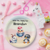 ワイルドワンハッピーおもしろいウッドランドアニマルズウォーター色 ペーパープレート (パーティー)