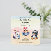 ワイルドワンハッピーおもしろいウッドランドアニマルズウォーター色 招待状 (スタンド正面)