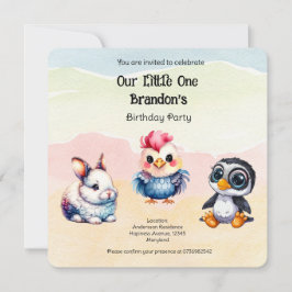 ワイルドワンハッピーおもしろいウッドランドアニマルズウォーター色 招待状