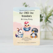 ワイルドワンハッピーおもしろいウッドランドアニマルズウォーター色 招待状 (スタンド正面)