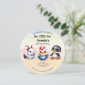 ワイルドワンハッピーおもしろいウッドランドアニマルズウォーター色 招待状 (スタンド正面)