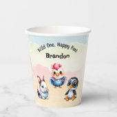 ワイルドワンハッピーおもしろいウッドランドアニマルズウォーター色 紙コップ (正面)