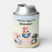 ワイルドワンハッピーおもしろいウッドランドアニマルズウォーター色 缶クーラー (缶正面)