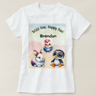 ワイルドワンハッピーおもしろいウッドランドアニマルズウォーター色 Tシャツ