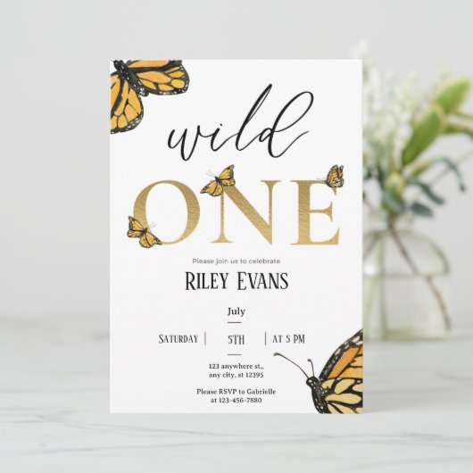 ワイルドワンバタフライファースト誕生日招待状 招待状 (スタンド正面)