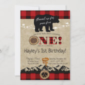 ワイルドワンバッファロープレイドリトルベア誕生日 招待状 (正面)