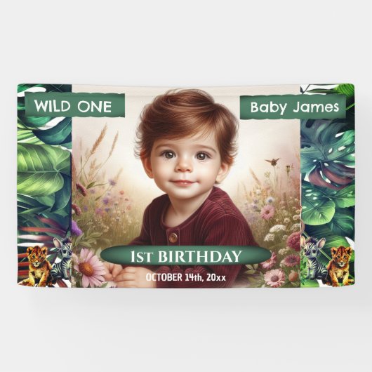 ワイルドワンバースジャングルサファリトロピカルフォト 横断幕 (横)