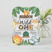 ワイルドワンバースデーの招待状。男の子ジャングルサファリ 招待状 (スタンド正面)