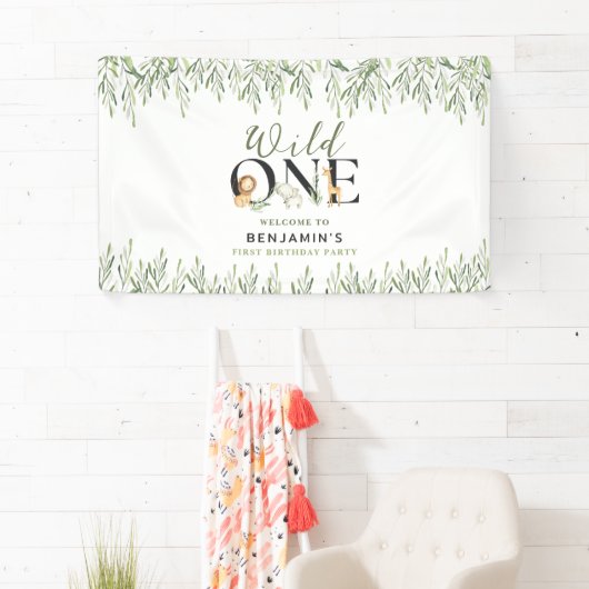 ワイルドワンバースデーサファリ動物ウェルカムパーティー 横断幕 (インサイチュ)