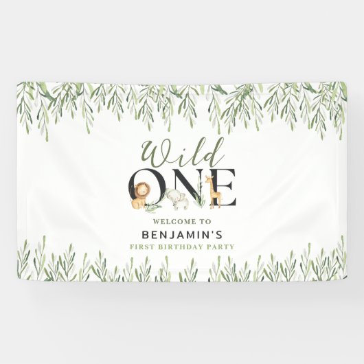 ワイルドワンバースデーサファリ動物ウェルカムパーティー 横断幕 (横)