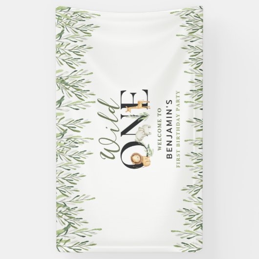 ワイルドワンバースデーサファリ動物ウェルカムパーティー 横断幕 (縦)