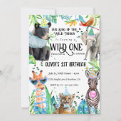 ワイルドワンバースデーサファリ動物 招待状 (正面)