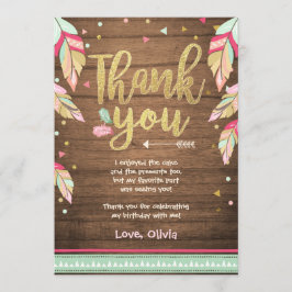 ワイルドワンバースデーサンキューカードピンク金ゴールドガール サンキューカード