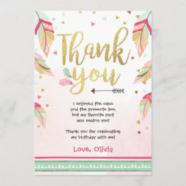 ワイルドワンバースデーサンキューカードピンク金ゴールドガール サンキューカード