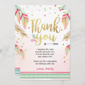 ワイルドワンバースデーサンキューカードピンク金ゴールドガール サンキューカード (正面/裏面)